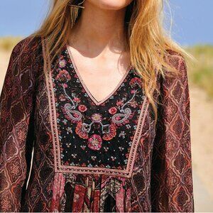 Soft Surroundings Mosaic Boho Embroidered & Beaded Blouse